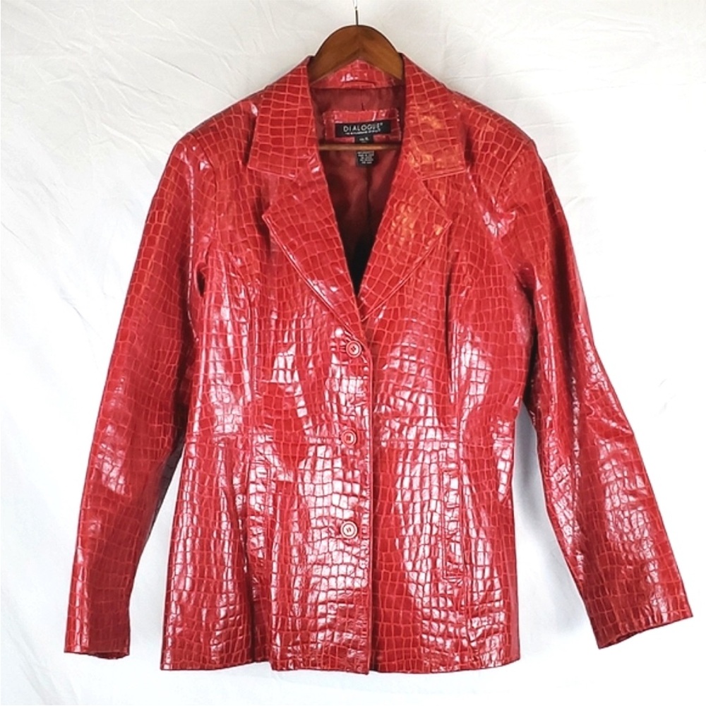 EUC- DIALOGUE XL RED LEATHER JACKET CROC- EMBOSSED